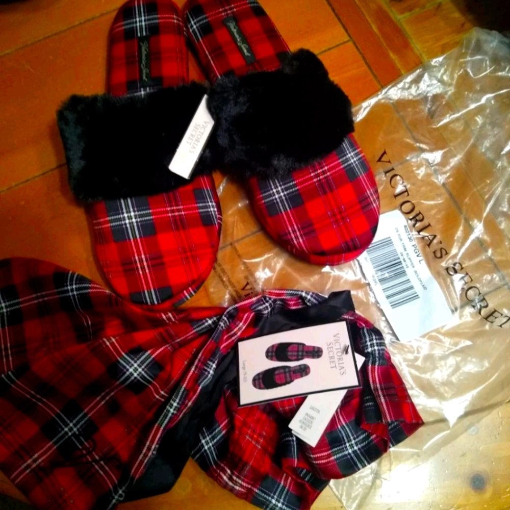 VS Plaid and Satin Slippers